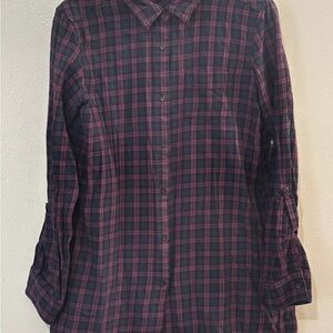 Uniqlo Women's Plaid Blouse - Black and Pink size medium